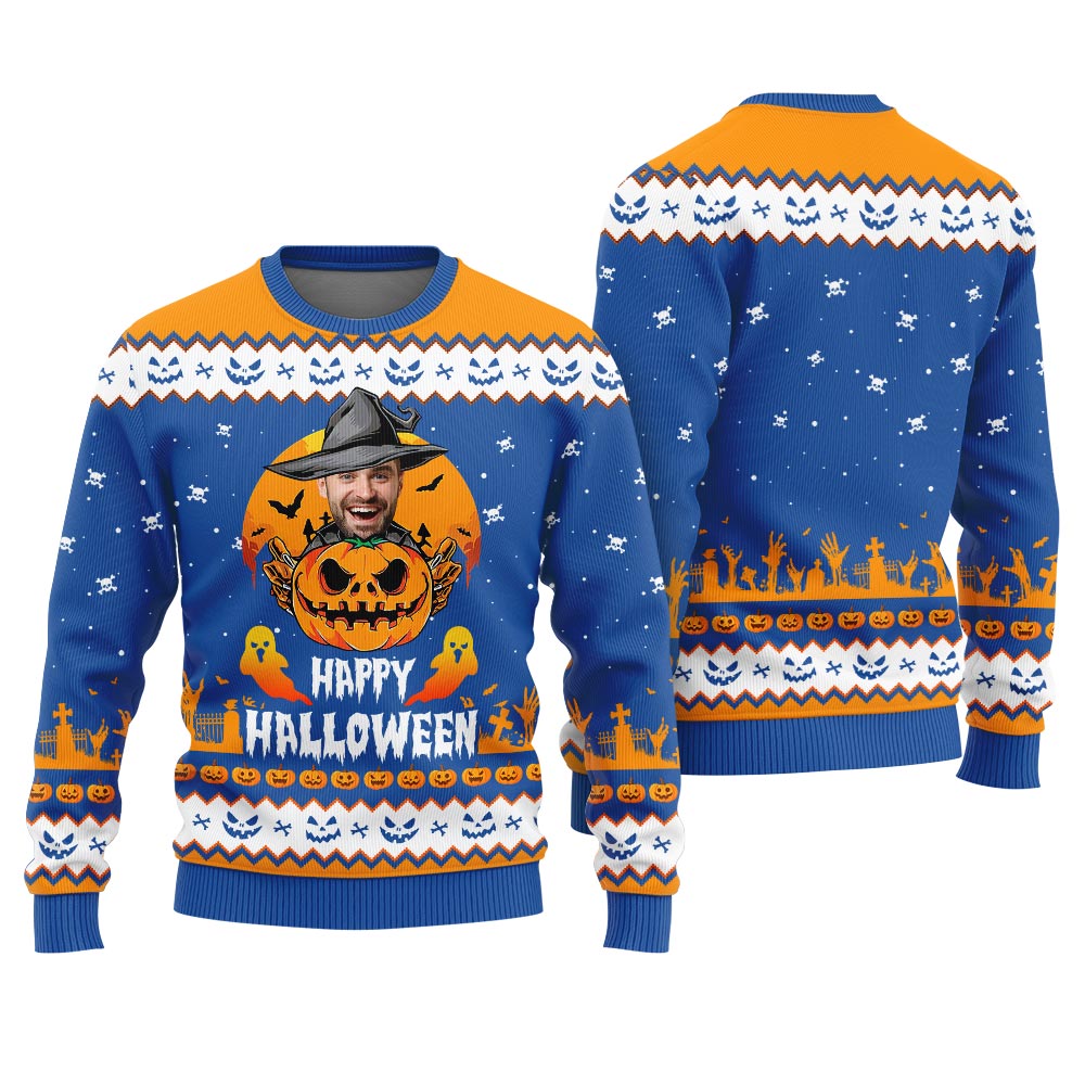 Personalized Face Happy Halloween Men's Custom Ugly Christmas Sweater