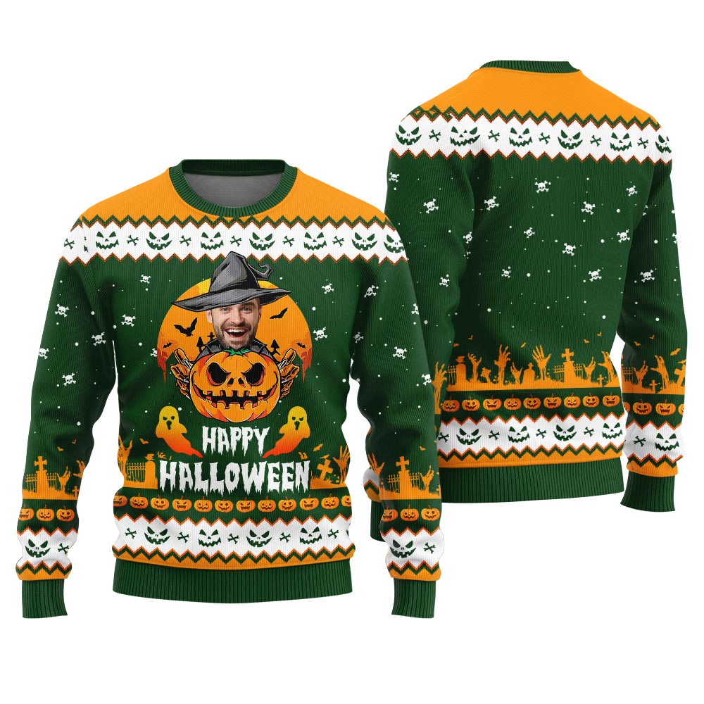 Happy Halloween Custom Face Ugly Christmas Sweater
