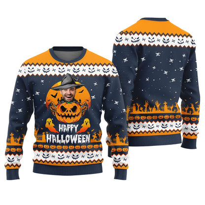 Happy Halloween Custom Face Ugly Christmas Sweater