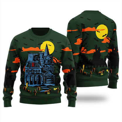Happy Halloween Haunted House Women's Ugly Sweater