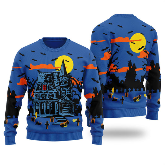 Happy Halloween Haunted House Women's Ugly Sweater