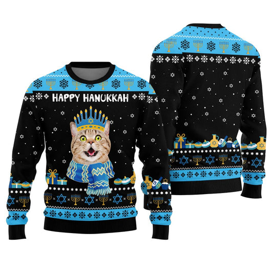Happy Hanukkah Custom Cat Sweater Black
