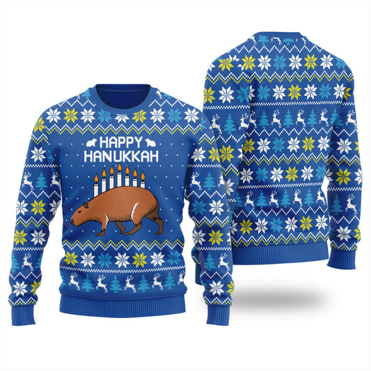 Happy Hanukkah Funny Capybara Women's Ugly Christmas Sweater