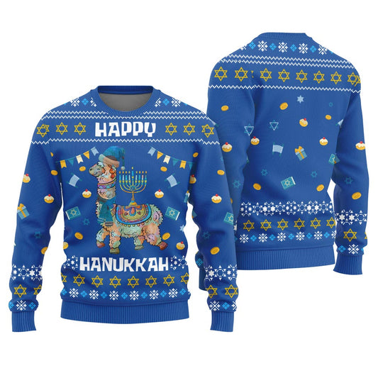 Happy Llamakkah Hanukkah Ugly Sweater Royal