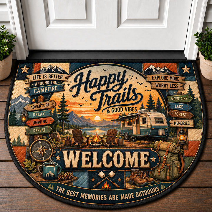 Happy Trails & Good Vibes Doormat - Lake Camper RV Outdoor Welcome Mat - 5to9vibe