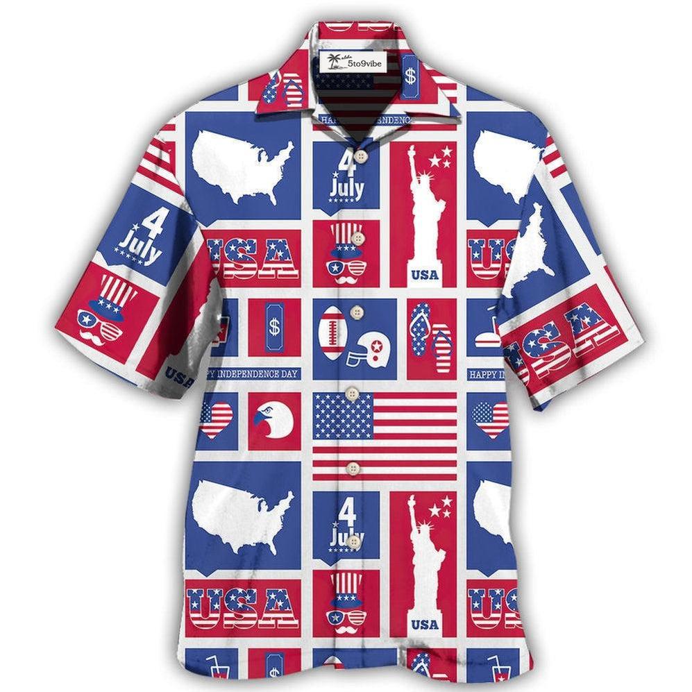 Hawaiian Shirt / Adults / S America Independence Day Happy America - Hawaiian Shirt 