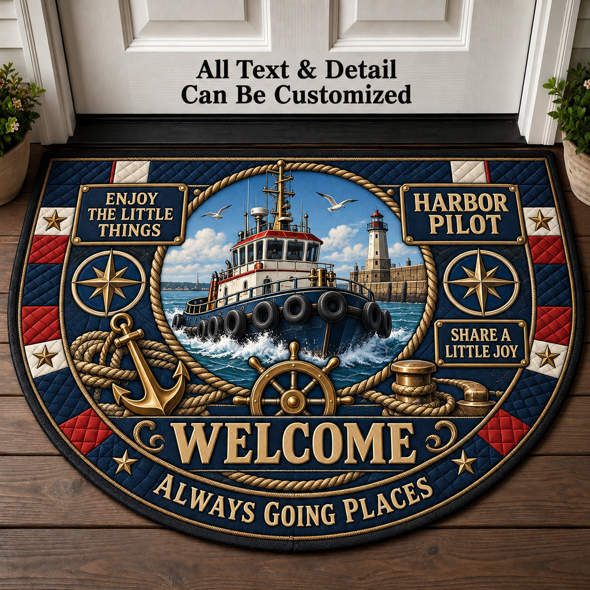 Harbor Pilot Personalized Half Round Mat | 5To9Vibe