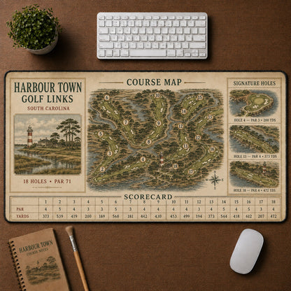 Harbour Town Golf Links Vintage Golf Course Map & Scorecard Guide Desk Mat | 5To9Vibe