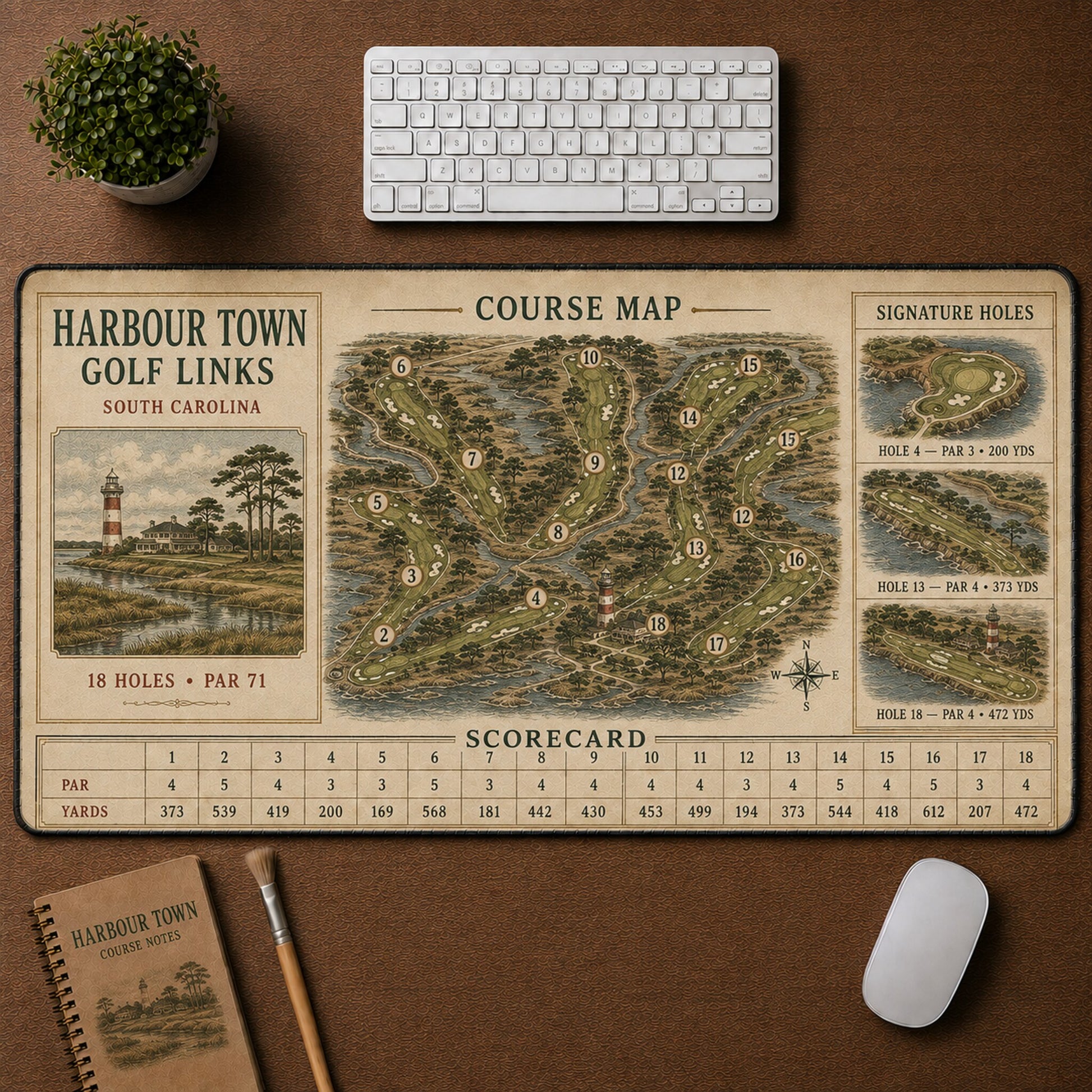 Harbour Town Golf Links Vintage Golf Course Map & Scorecard Guide Desk Mat | 5To9Vibe