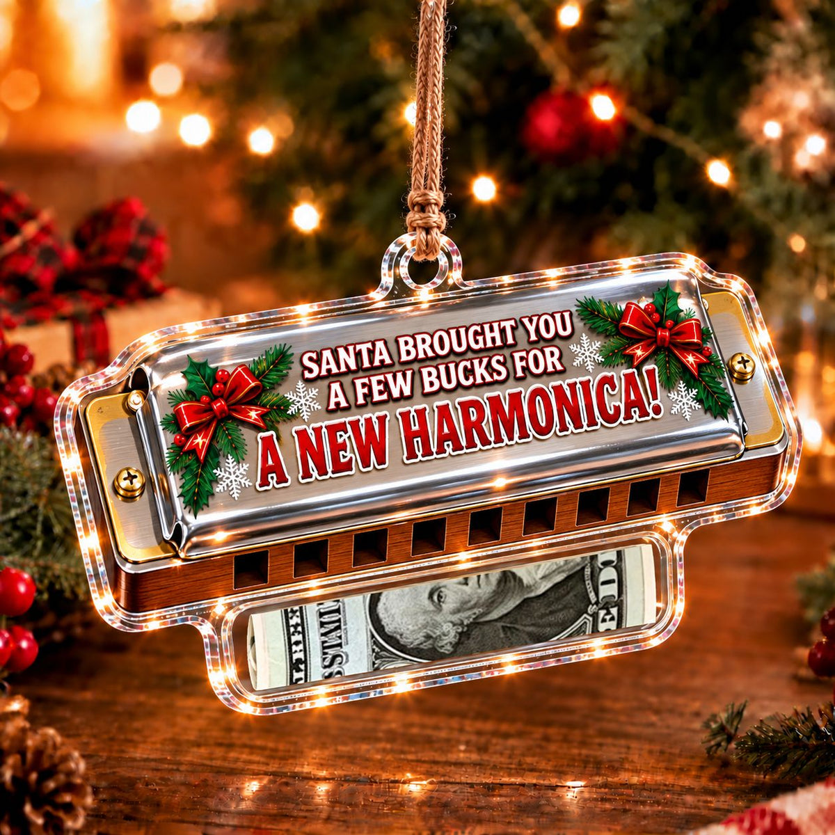 Harmonica Christmas money holder ornament