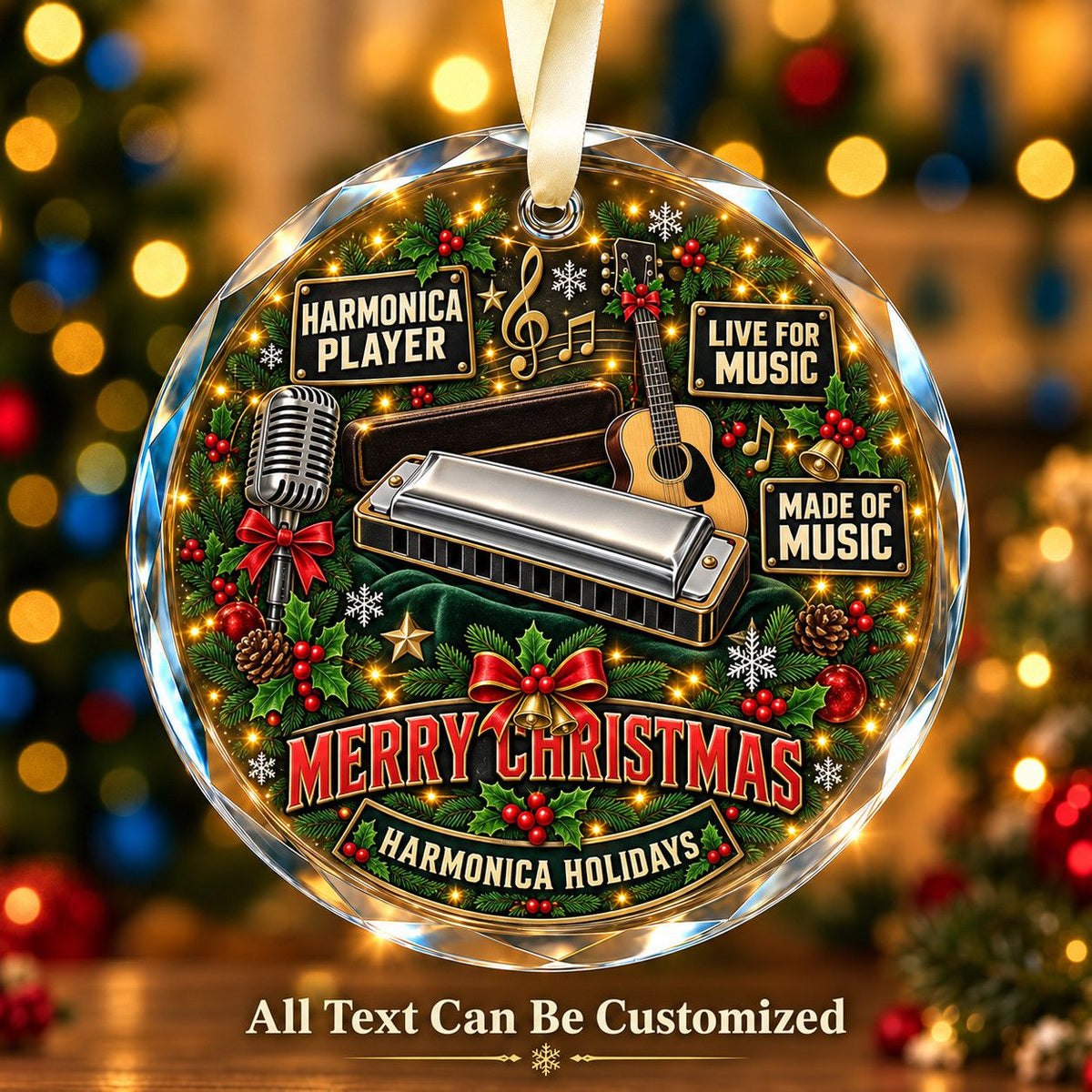 Harmonica Player Personalized Glass Ornament | 5To9Vibe
