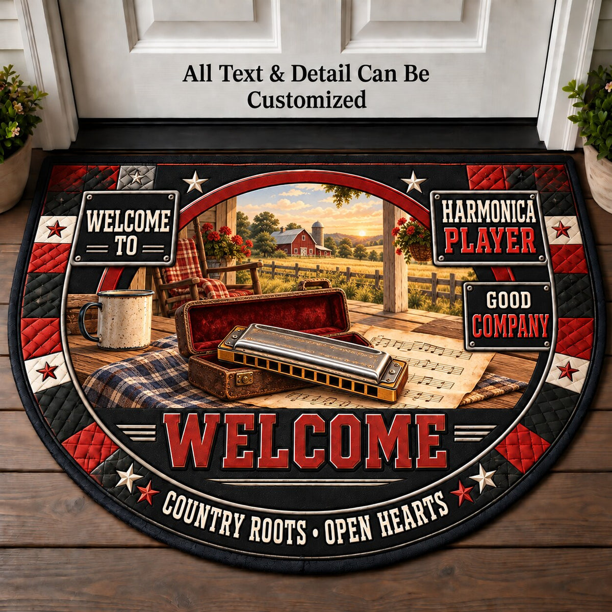 Harmonica Player Personalized Half Round Mat | 5To9Vibe