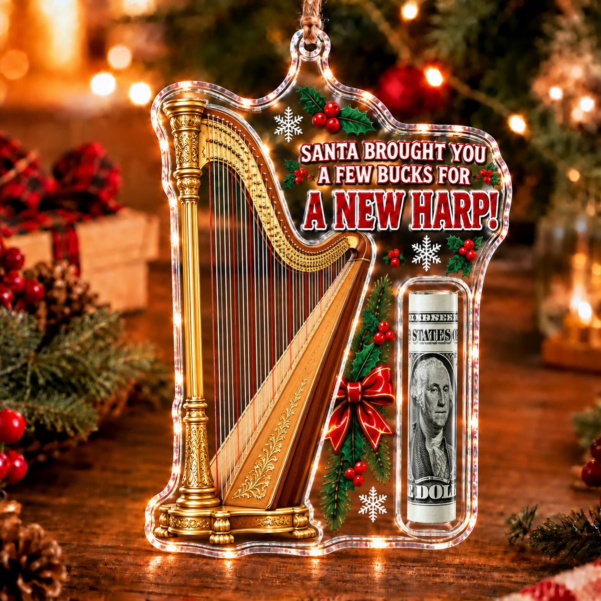 Harp Christmas money holder ornament