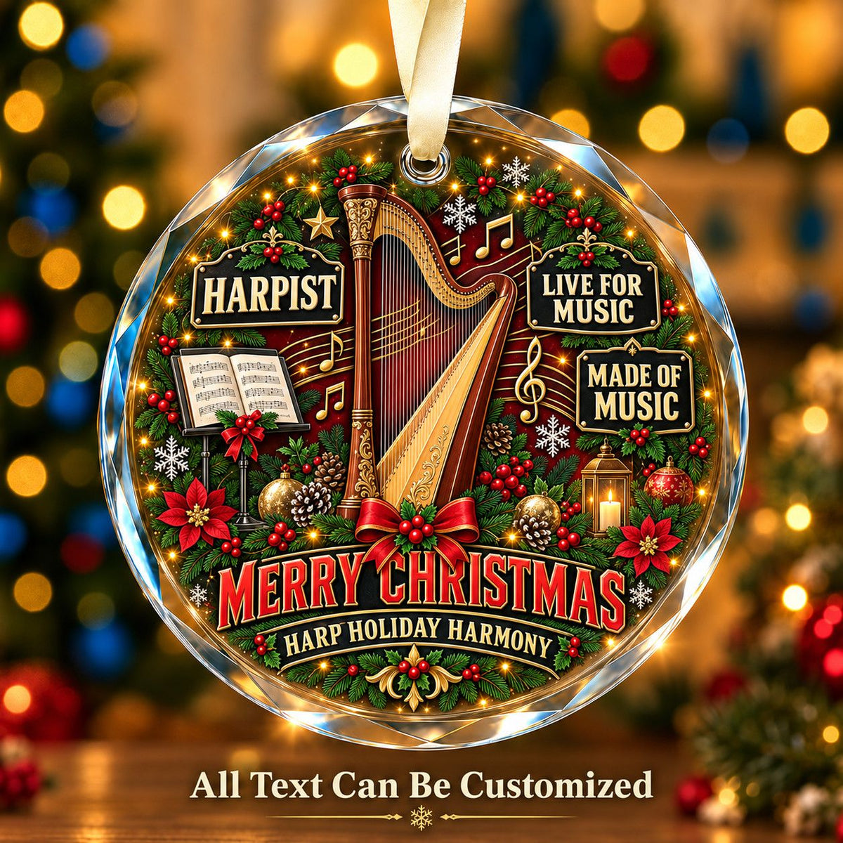 Harpist Personalized Glass Ornament | 5To9Vibe