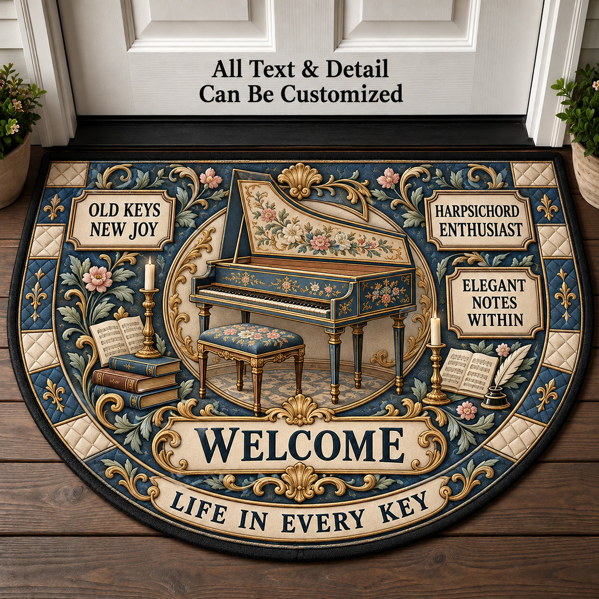 Harpsichord Enthusiast Personalized Half Round Mat | 5To9Vibe