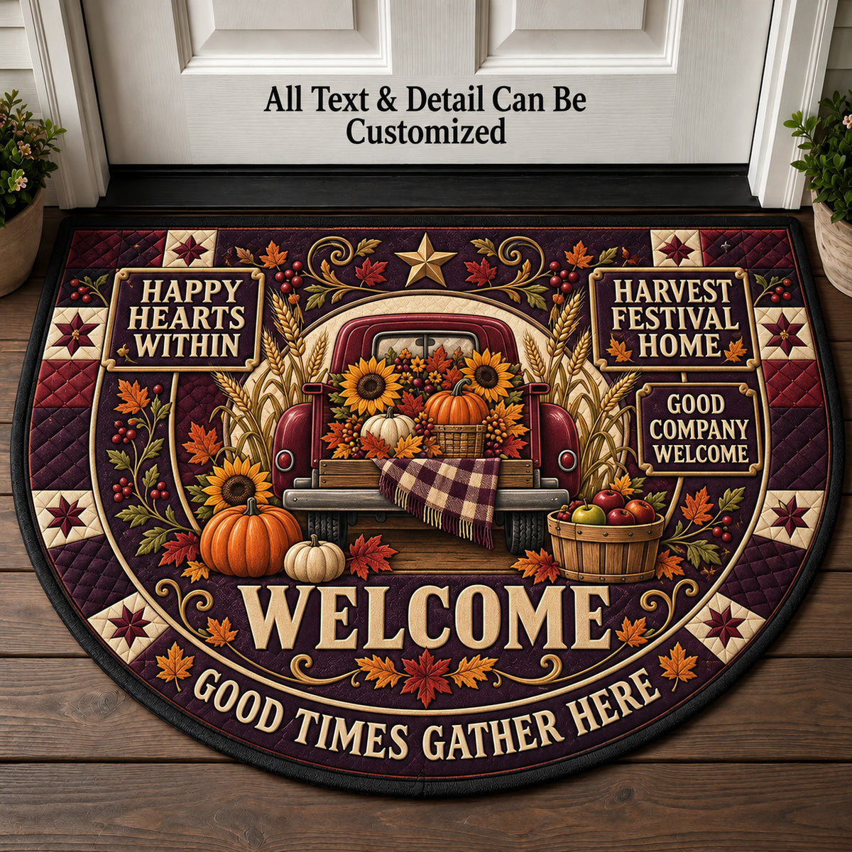 Harvest Festival Home Personalized Half Round Mat | 5To9Vibe