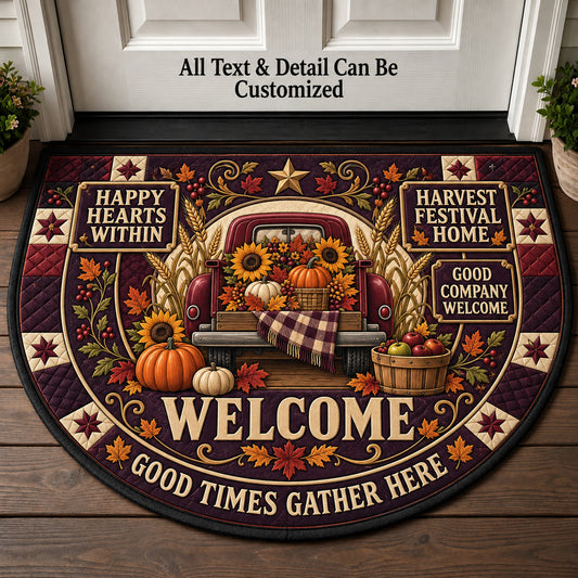 Harvest Festival Home Personalized Half Round Mat | 5To9Vibe