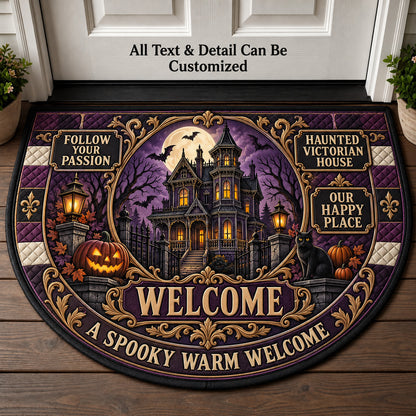 Haunted Victorian House Personalized Half Round Mat | 5To9Vibe