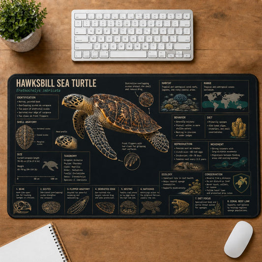 Hawksbill Sea Turtle Turtle and Tortoise Species Guide Desk Mat | 5To9Vibe