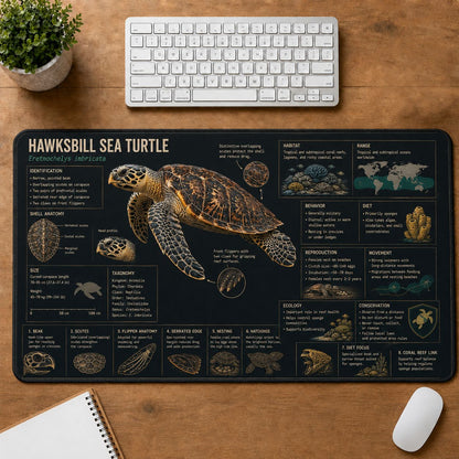 Hawksbill Sea Turtle Turtle and Tortoise Species Guide Desk Mat | 5To9Vibe