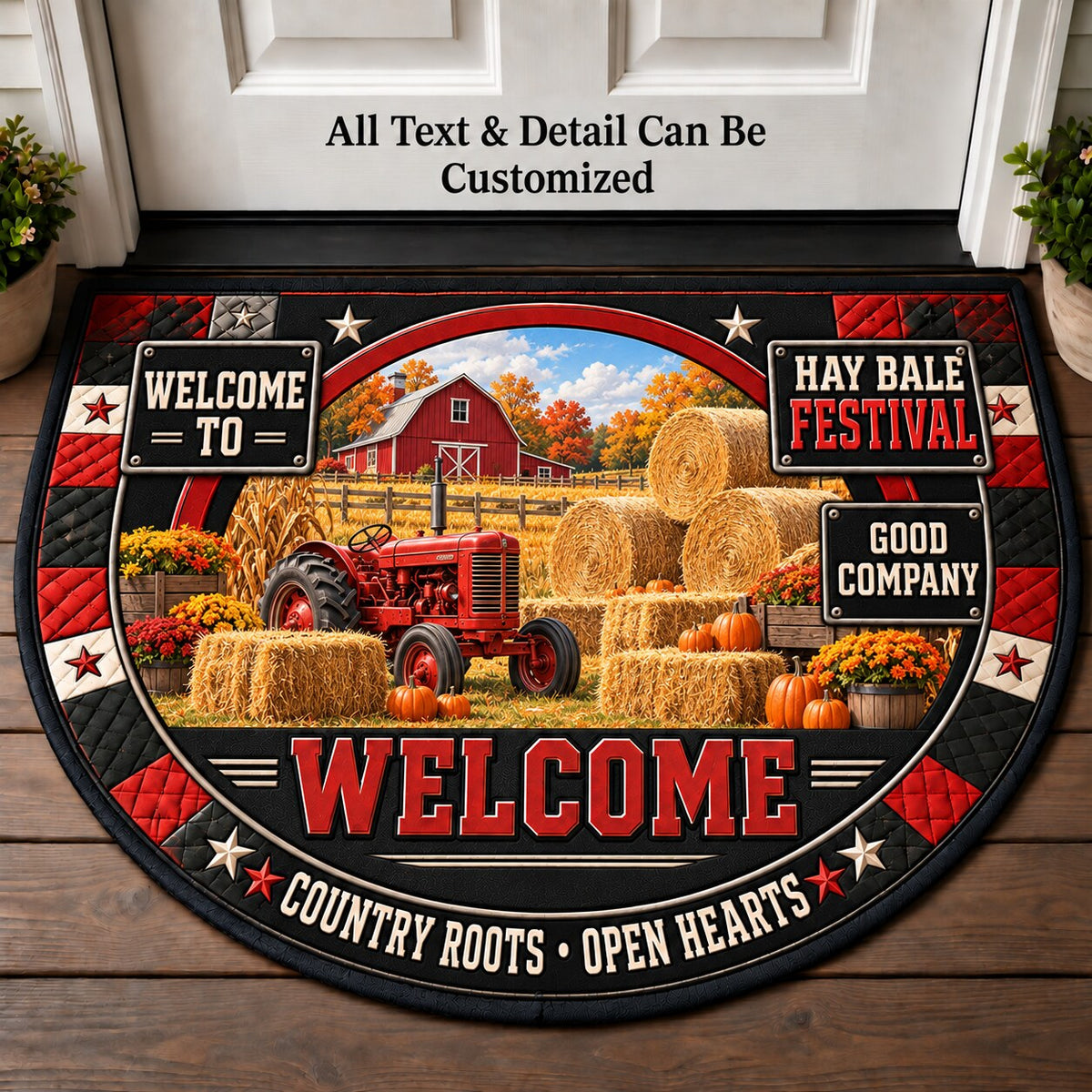 Hay Bale Festival Personalized Half Round Mat | 5To9Vibe