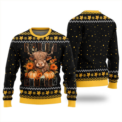 Hay There Pumpkin Cow Ugly Sweater Black