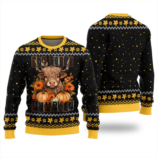 Hay There Pumpkin Cow Ugly Sweater Black