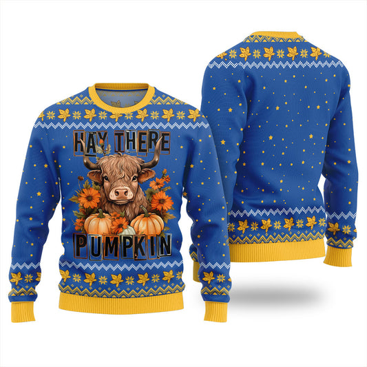 Hay There Pumpkin Cow Ugly Xmas Sweater Royal