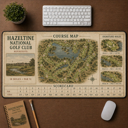 Hazeltine National Golf Club Vintage Golf Course Map & Scorecard Guide Desk Mat | 5To9Vibe