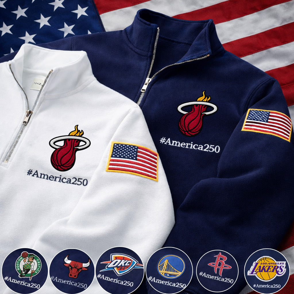 Basketball Logo America 250 Anniversary Anniversary Embroidered Logo Premium Quarter Zip Sweatshirt, Unisex Football Sweatshirt-Sweatshirts-5TO9VIBE