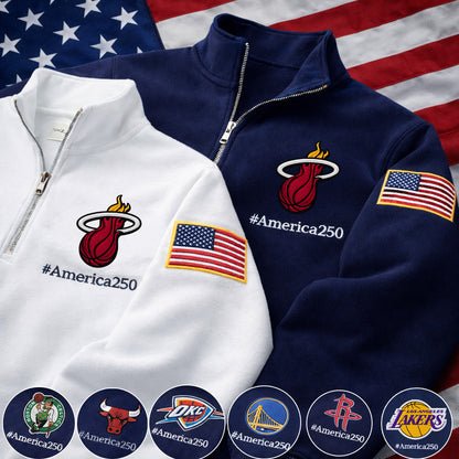 Basketball Logo America 250 Anniversary Anniversary Embroidered Logo Premium Quarter Zip Sweatshirt, Unisex Football Sweatshirt-Sweatshirts-5TO9VIBE