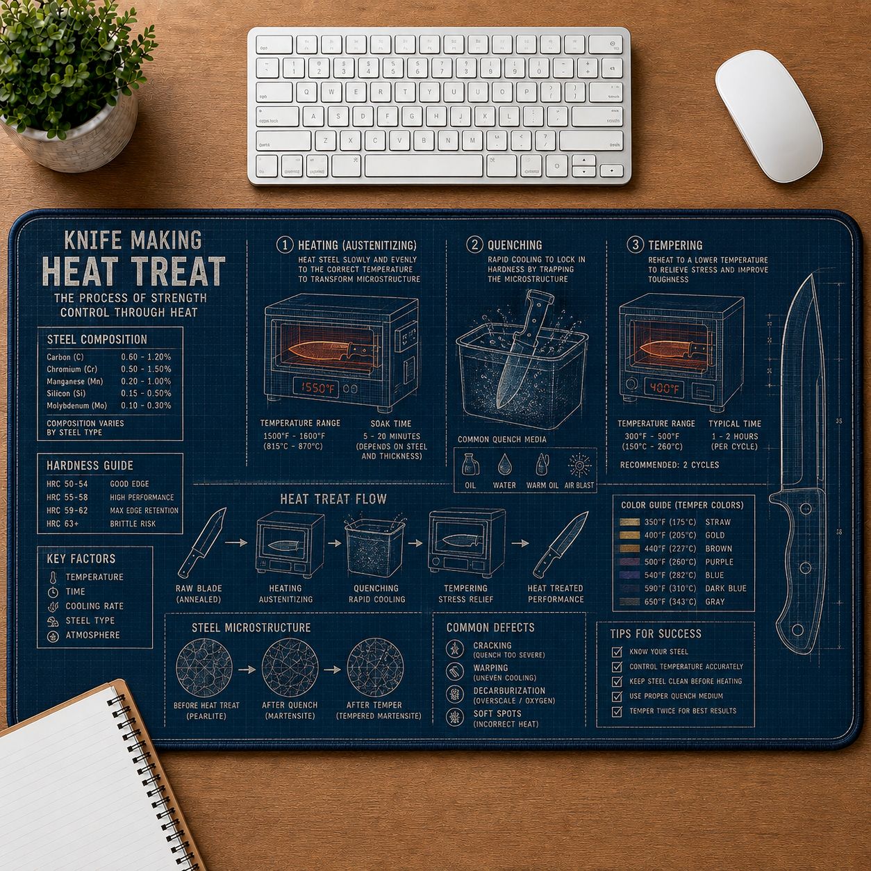 Knife Heat Treatment Handcraft Technical Guide Desk Mat | 5To9Vibe