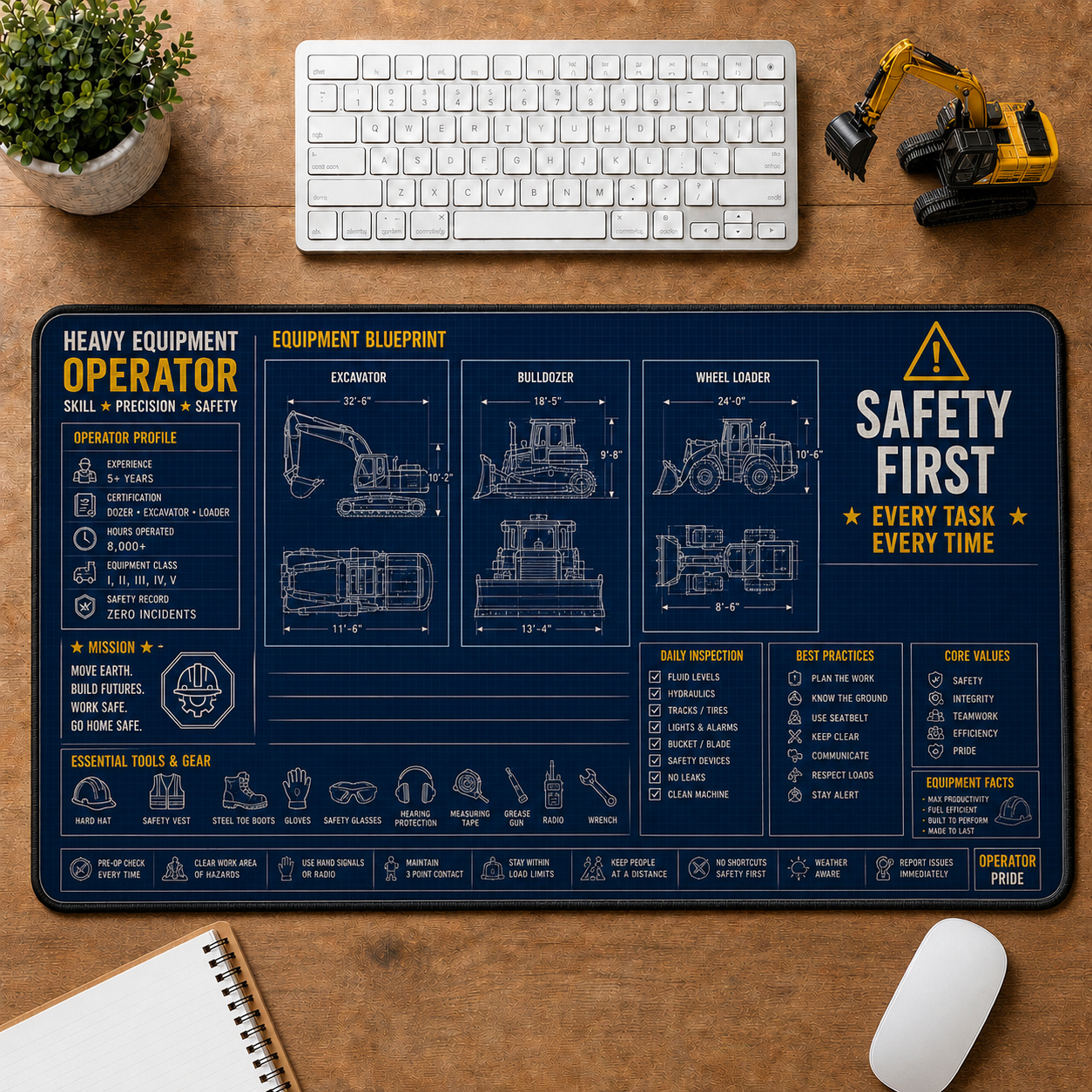 Carpenter Blueprint Large Desk Mat - Woodworking Tools & Joints Plus Size Mouse Pad - 5to9vibe