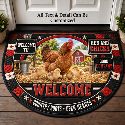 Hen and Chicks Personalized Half Round Mat | 5To9Vibe
