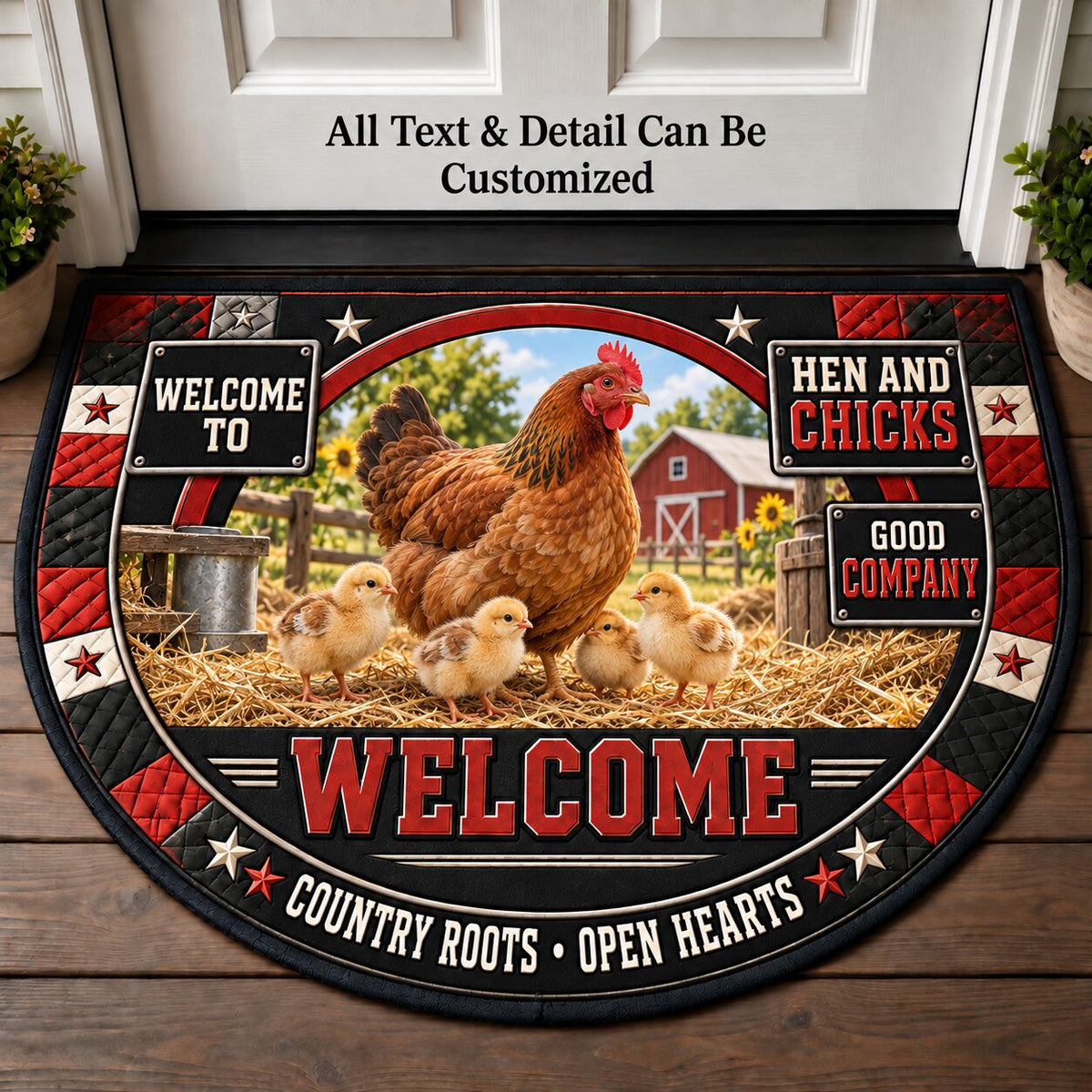 Hen and Chicks Personalized Half Round Mat | 5To9Vibe