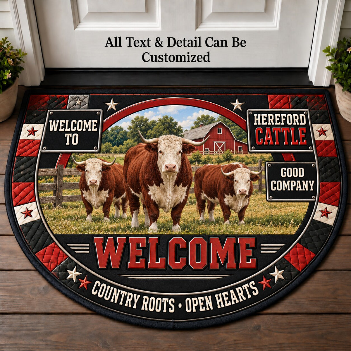 Hereford Cattle Personalized Half Round Mat | 5To9Vibe