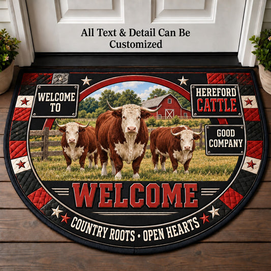 Hereford Cattle Personalized Half Round Mat | 5To9Vibe