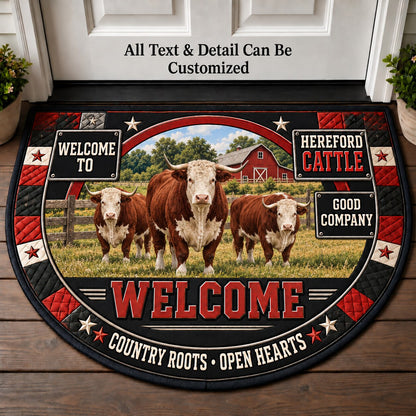 Hereford Cattle Personalized Half Round Mat | 5To9Vibe