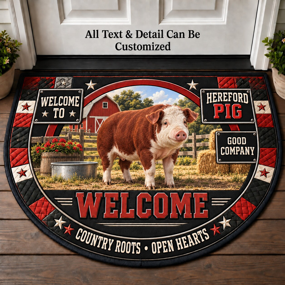 Hereford Pig Personalized Half Round Mat | 5To9Vibe