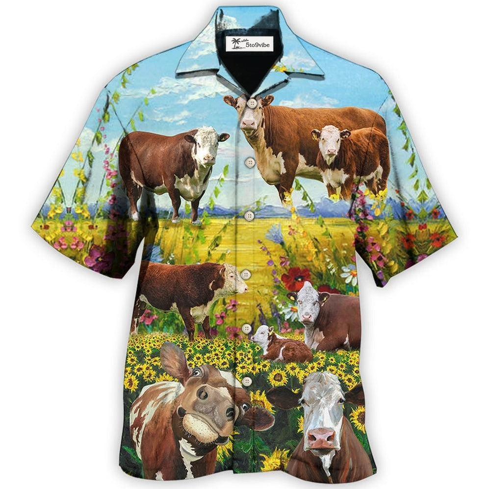 Hawaiian Shirt / Adults / S Cow Hereford Cow Landscape Style - Hawaiian Shirt 