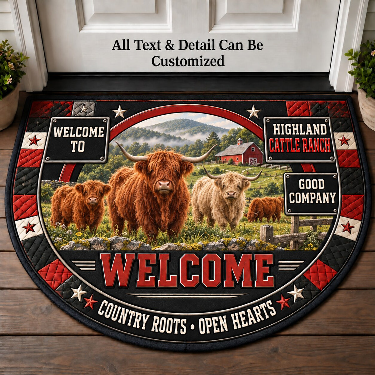 Highland Cattle Ranch Personalized Half Round Mat | 5To9Vibe