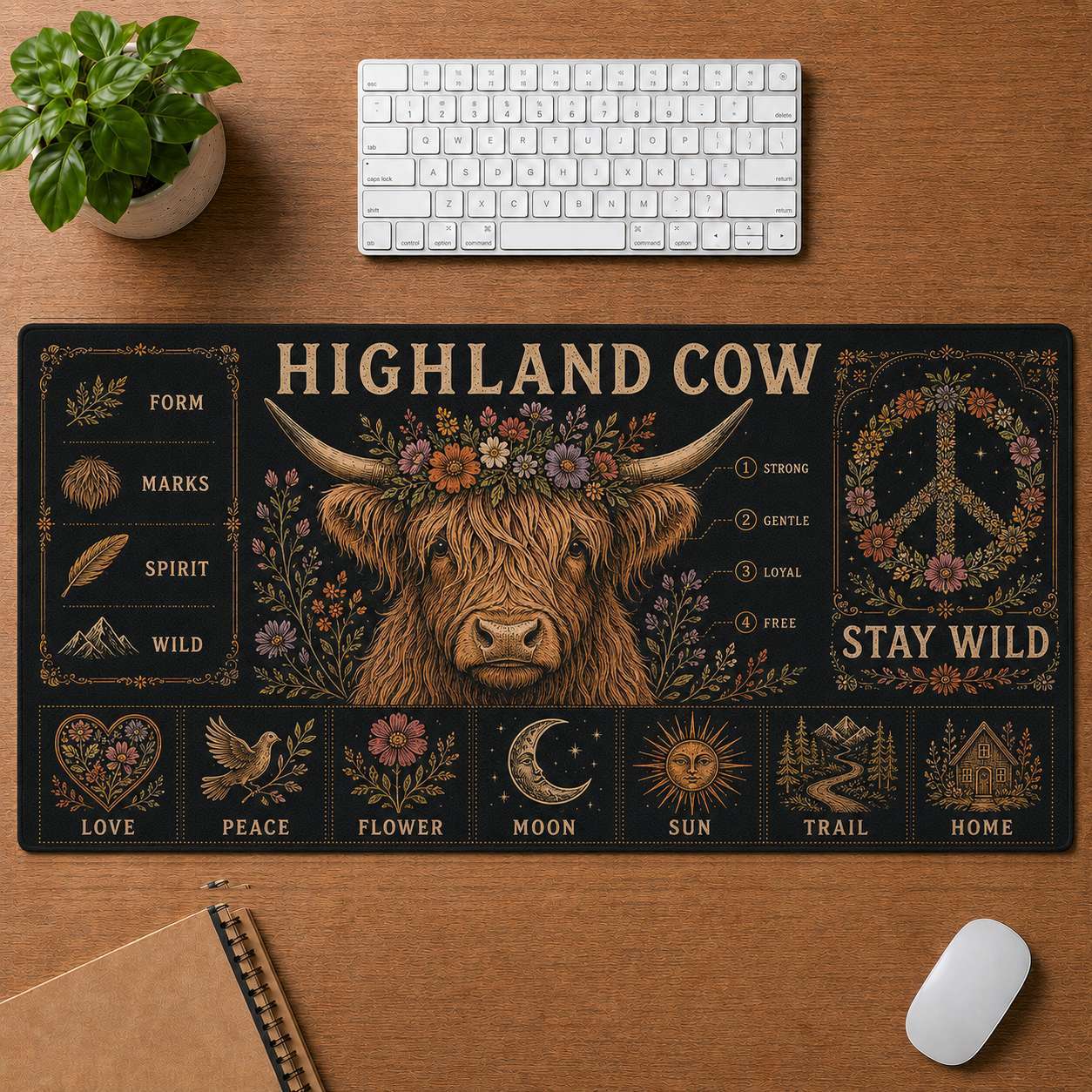 Elephant Hippie Desk Mat Mouse Pad | 5To9Vibe - Highland Cow style