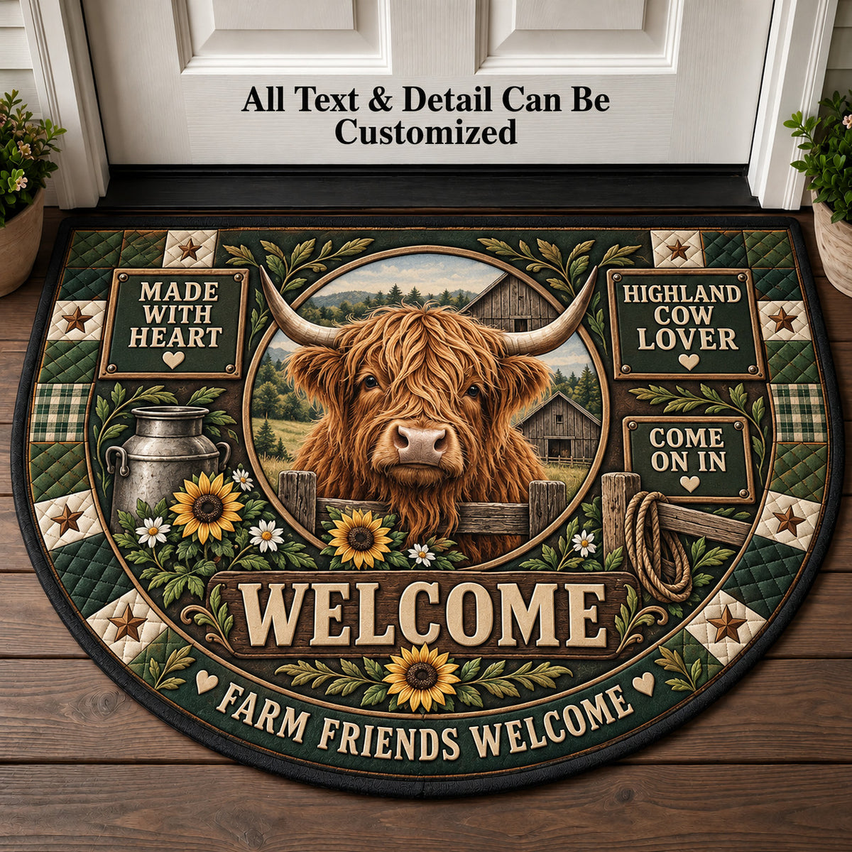 Highland Cow Lover Personalized Half Round Mat | 5To9Vibe