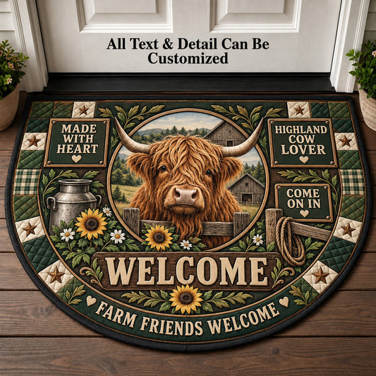 Highland Cow Lover Personalized Half Round Mat | 5To9Vibe
