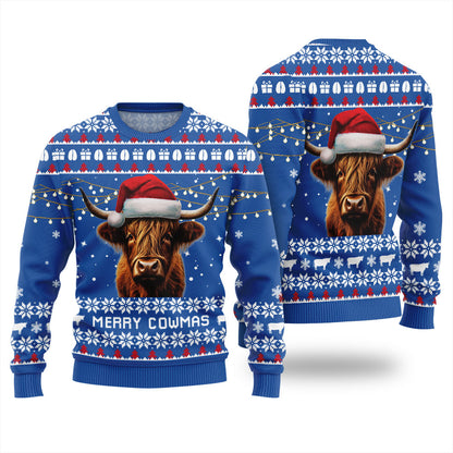 Highland Cow Ugly Christmas Sweater Royal