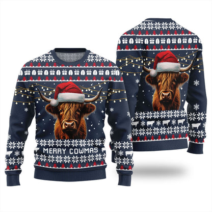 Highland Cow Unique Christmas Sweater Navy