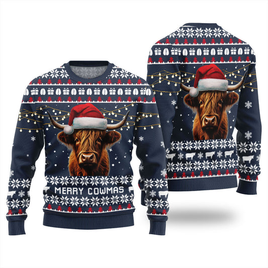 Highland Cow Unique Christmas Sweater Navy