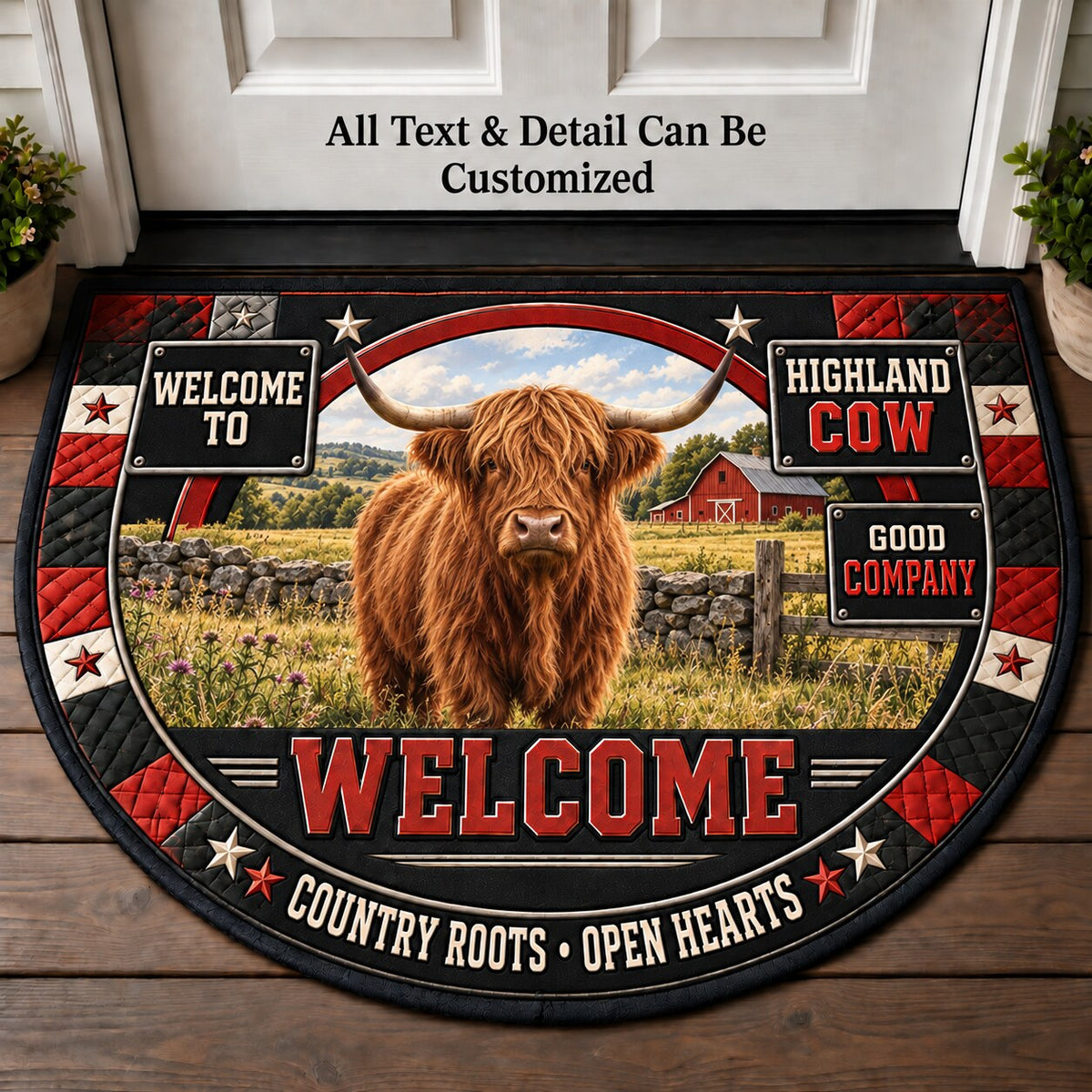 Highland Cow Personalized Half Round Mat | 5To9Vibe