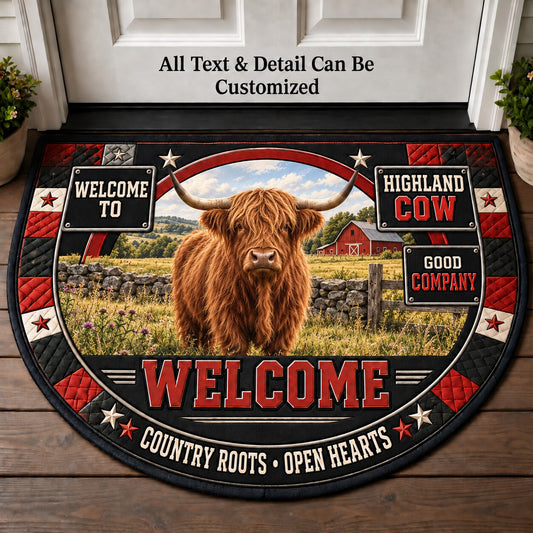 Highland Cow Personalized Half Round Mat | 5To9Vibe