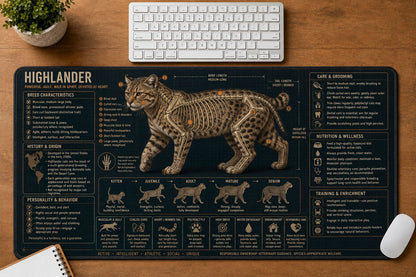 Highlander Cat Breed Desk Mat Anatomy Guide | 5To9Vibe